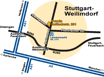 Anfahrtskizze - Praxis Dr. med. Adelheid B�hner-M�ller in Stuttgart-Weilimdorf
